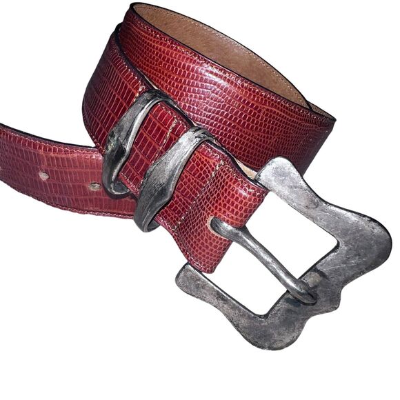 Ginnie Johansen Accessories - Ginnie Johansen Belt Reddish Brown Leather Snake Pattern Fits Waist Sizes 31-34”